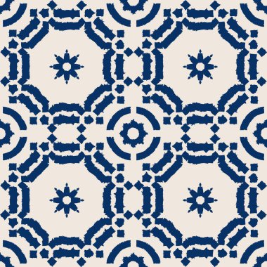 Soyut indigo shibori pürüzsüz vektör deseni ve ikat mozaiğinin izi