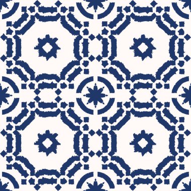 Soyut indigo shibori pürüzsüz vektör deseni ve ikat mozaiğinin izi
