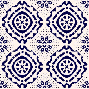Soyut indigo shibori pürüzsüz vektör deseni ve ikat mozaiğinin izi