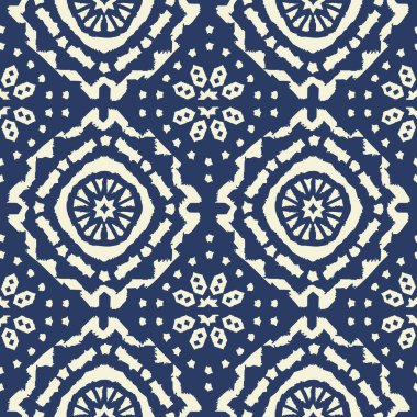 Soyut indigo shibori pürüzsüz vektör deseni ve ikat mozaiğinin izi
