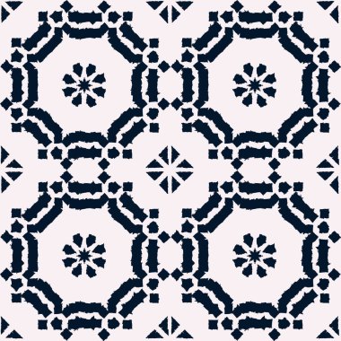 Soyut indigo shibori pürüzsüz vektör deseni ve ikat mozaiğinin izi