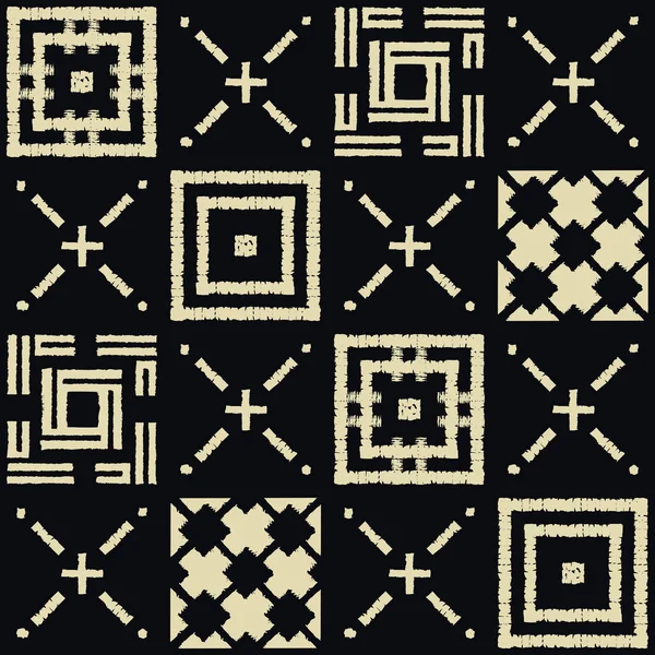 Indigo shibori patrón vectorial sin costura abstracto con ikat impresión de mosaico — Vector de stock