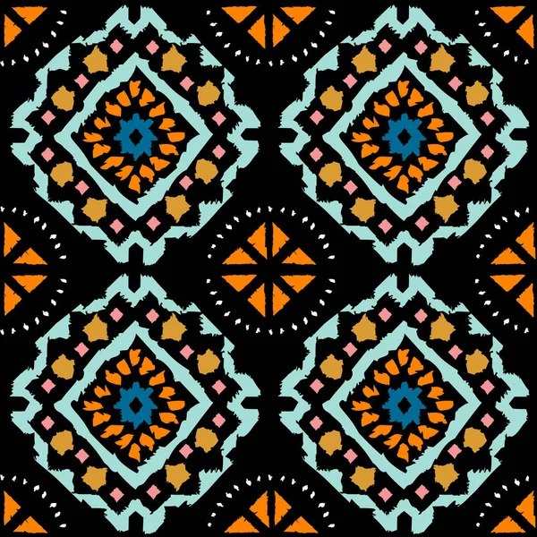 Geometrische folk naadloze vector patroon met ikat etnische print van gestreepte ornament — Stockvector