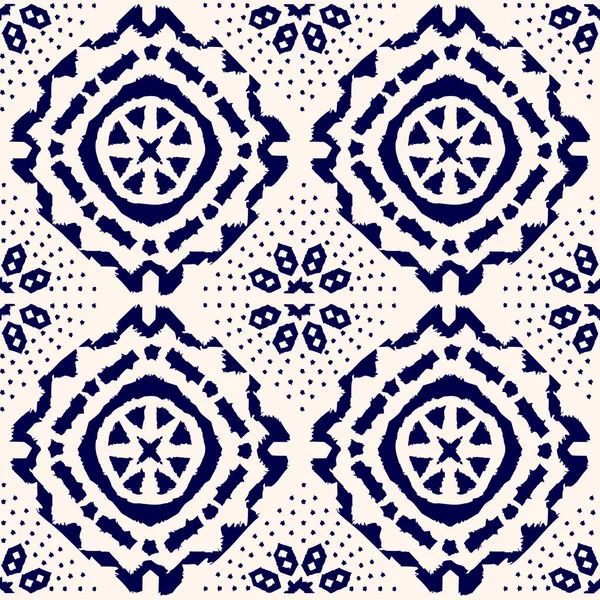 Modèle vectoriel sans couture indigo shibori abstrait avec impression ikat de mosaïque — Image vectorielle