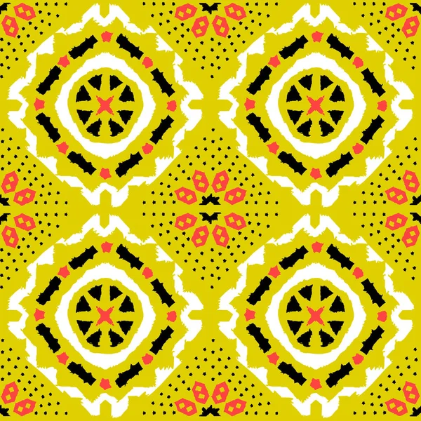 Geometrische folk naadloze vector patroon met ikat etnische print van gestreepte ornament — Stockvector