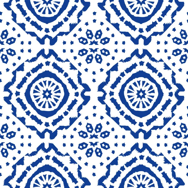 Modèle vectoriel sans couture indigo shibori abstrait avec impression ikat de mosaïque — Image vectorielle