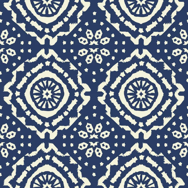 Modèle vectoriel sans couture indigo shibori abstrait avec impression ikat de mosaïque — Image vectorielle