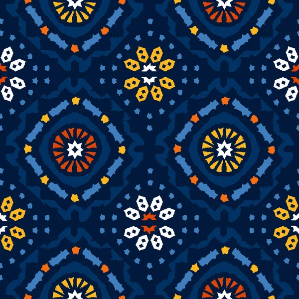 Modèle vectoriel sans couture folklorique géométrique avec imprimé ethnique ikat d'ornement rayé — Image vectorielle