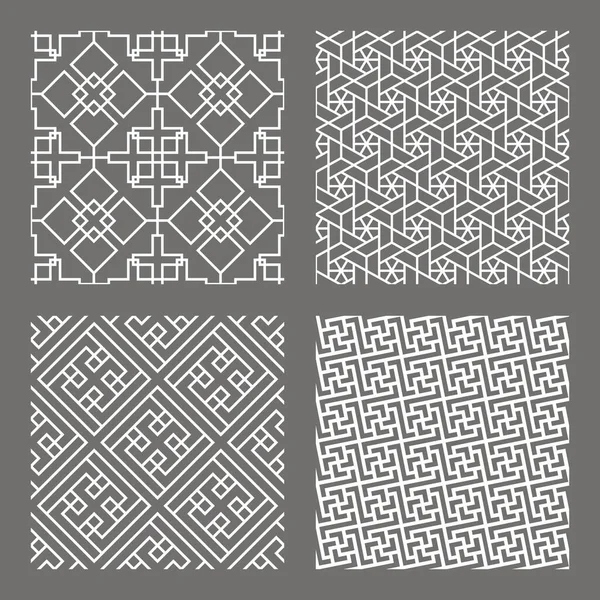 Geometrisches asiatisches abstraktes, nahtloses Vektormuster mit traditionellen koreanischen oder chinesischen Motiven mit typischen Linien und Elementen — Stockvektor