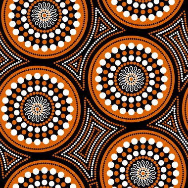 Avustralya Aborjininin noktalı daireleri ve eğri kareleri olan kusursuz vektör deseni