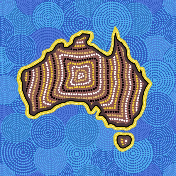 Australian aboriginal art seamless vector pattern with dotted circles, Australia map and crooked stripes — Stock Vector
