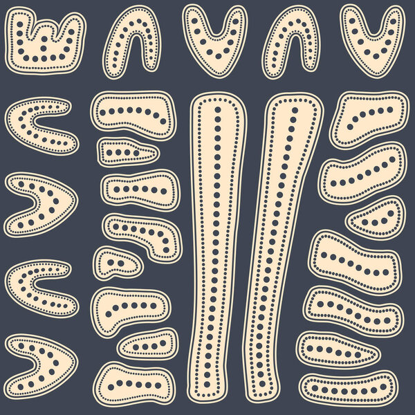 Aboriginal seamless vector pattern including ethnic Australian motive with boomerang and other dotted typical elements