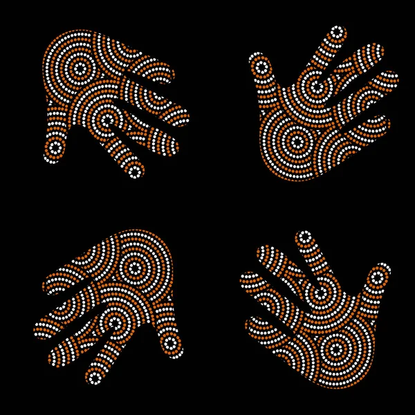Aboriginal seamless vector pattern including ethnic Australian motive with dotted circles, palm and other typical elements — Stock Vector