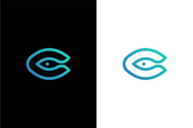 C harfi minimalist balık veya C logosu konsept vektör simgesi