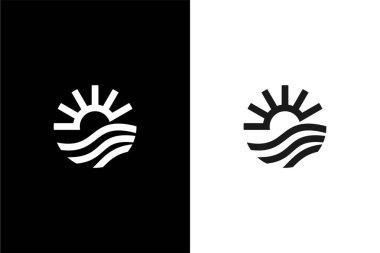 Minimalist su ve güneş veya günbatımı konsept vektör simgesi