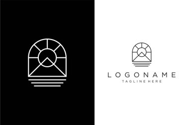 Basit çizgi konsepti olan minimalist göl logosu