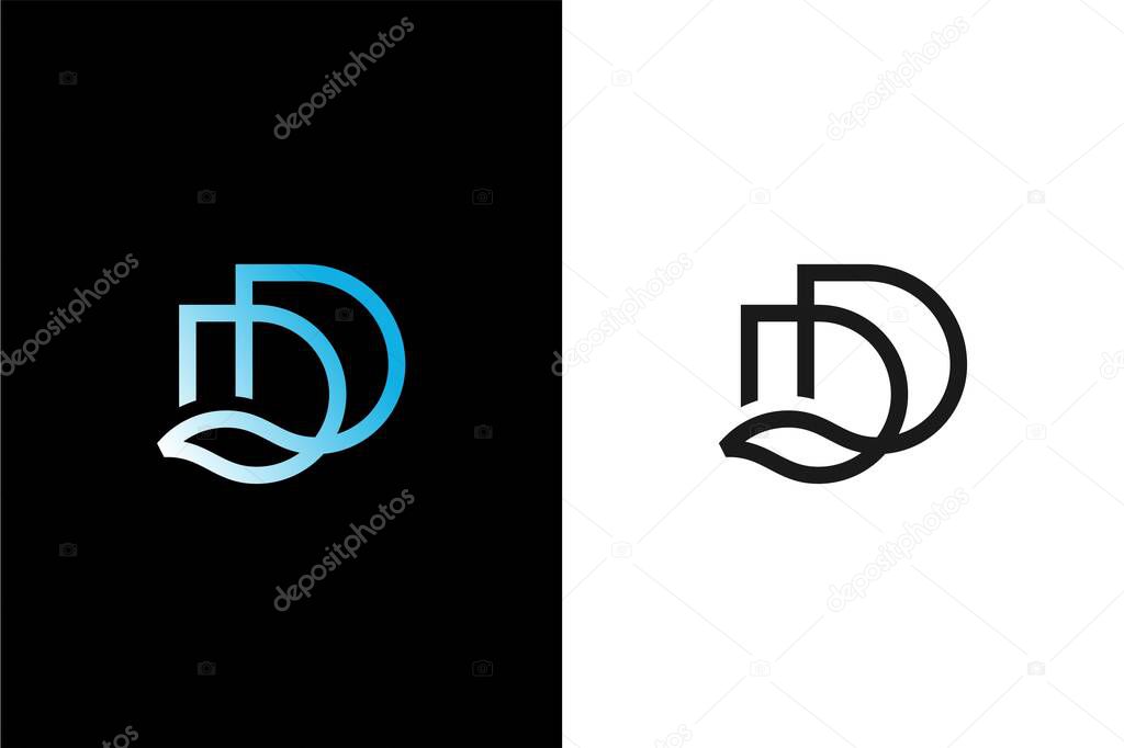 Minimalist letter DD flow or DD wave logo concept vector icon