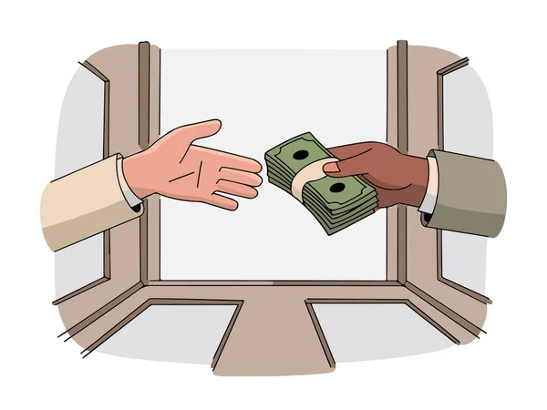 İki el para değişimi vektör illüstrasyonu, nakit ödeme işlem ticari finans konsepti, dolar bankacılık anlaşması bankacılık yatırımı ve para transfer tasarımı