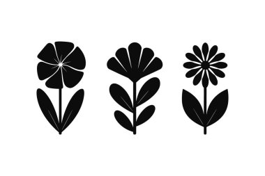 Silhouette Flower Vector Set. Black Floral Icons, Botanical Shapes, Minimalistic Plant Design for Nature, Decoration, and Graphic Illustration