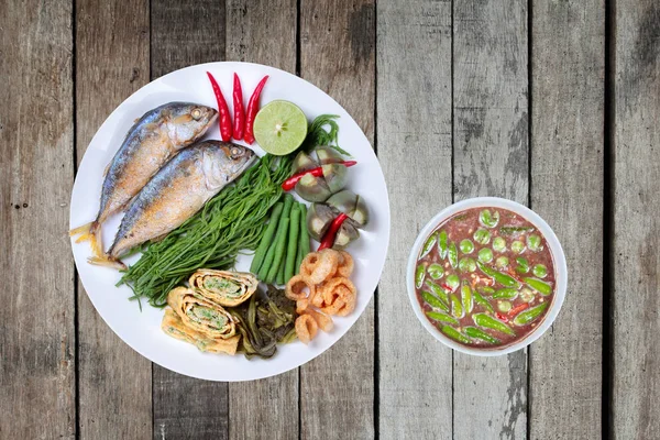 Популярні Страви Тайської Кухні Гострий Креветки Вставити Dip Nam Прик — стокове фото