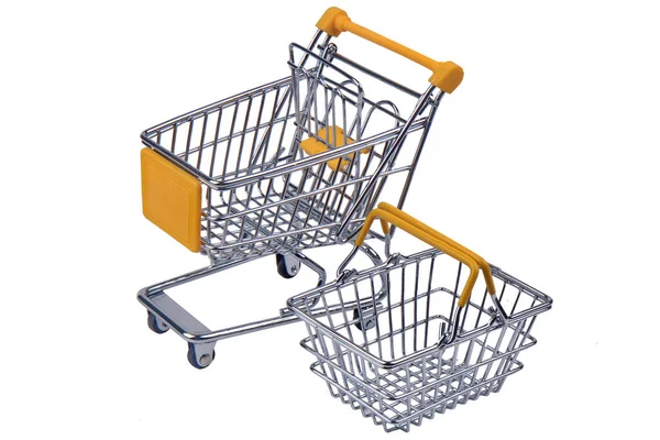 Isolated Shopping Streel Trolley Basket Yellow Mark Supermarke — Stock Photo, Image