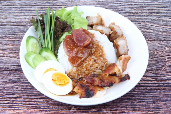Ready Served Thai Food Jasmine Rice Crispy Streaky Pork Chinese — Stock Photo, Image