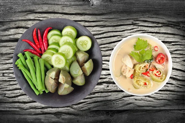 Thai popular recipe,Coconut milk and fermented soy bean sauce with mixed vegetables