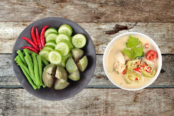 Thai popular recipe,Coconut milk and fermented soy bean sauce with mixed vegetables