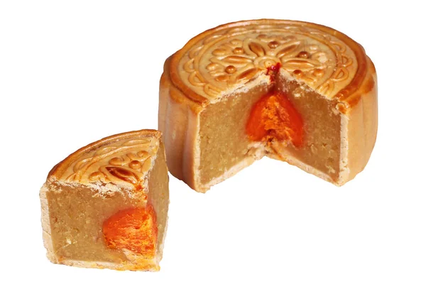 Isoleted Mooncake Fyllning Rörs Ägg Durian Och Salt Vit Bakgrund — Stockfoto