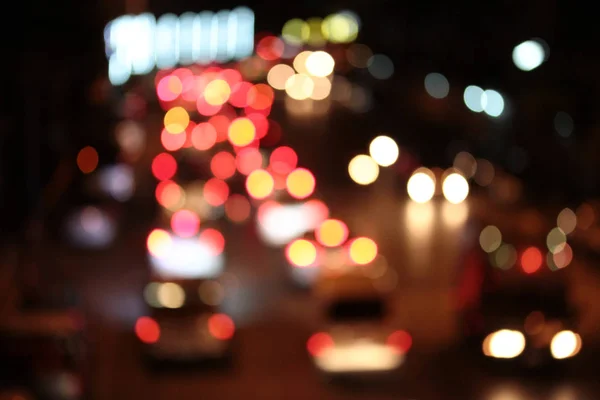 夜晚的城市街道灯景背景 Defocused — 图库照片