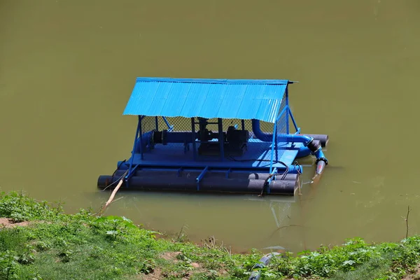 Blue river pump station on floating mooring for water pumping to rawwater inused.