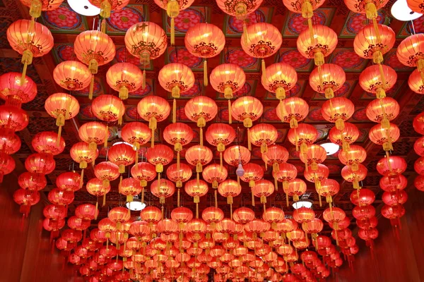 Lanterna Chinesa Vermelha Lanterna Ano Novo Chinês Pendurado Teto Muitas — Fotografia de Stock