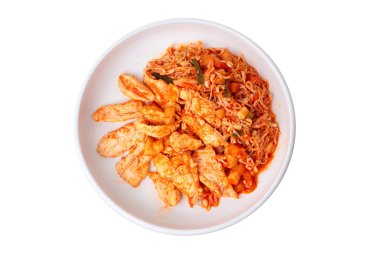 Kore beyaz plaka derisiz tavuk ile Kızarmış kimji.