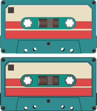 Mavi ve kırmızı renkli düz vektör illüstrasyonlu kaset