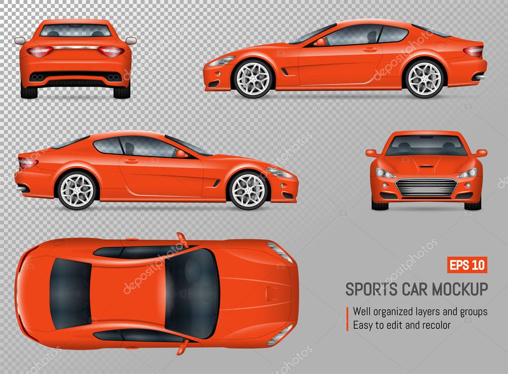 Download Sports Car Vector Mockup Isolated Template Of Supercar On Transparent Background For Vehicle Branding Corporate Identity View From Left Right Front Back And Top Sides Premium Vector In Adobe Illustrator Ai PSD Mockup Templates
