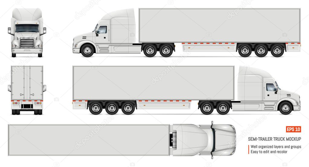 Download Semi Trailer Truck Vector Mockup For Car Branding And Advertising Isolated Lorry Cargo Vehicle Set On White Background View From Side Front Back Top Premium Vector In Adobe Illustrator Ai PSD Mockup Templates