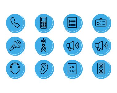 Dijital tasarımlarınızı bu iletişim ve ses vektör simgesi destesiyle geliştirin. Telefon, hoparlör, kulaklık, kulaklık gibi temel simgelerin yer aldığı bu set uygulamalar, web siteleri, müşteri desteği ve sesle ilgili projeler için mükemmeldir..