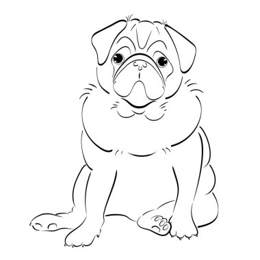 elle çizilmiş çizgiyi sanat pug köpek, beyaz arka plan üzerinde izole