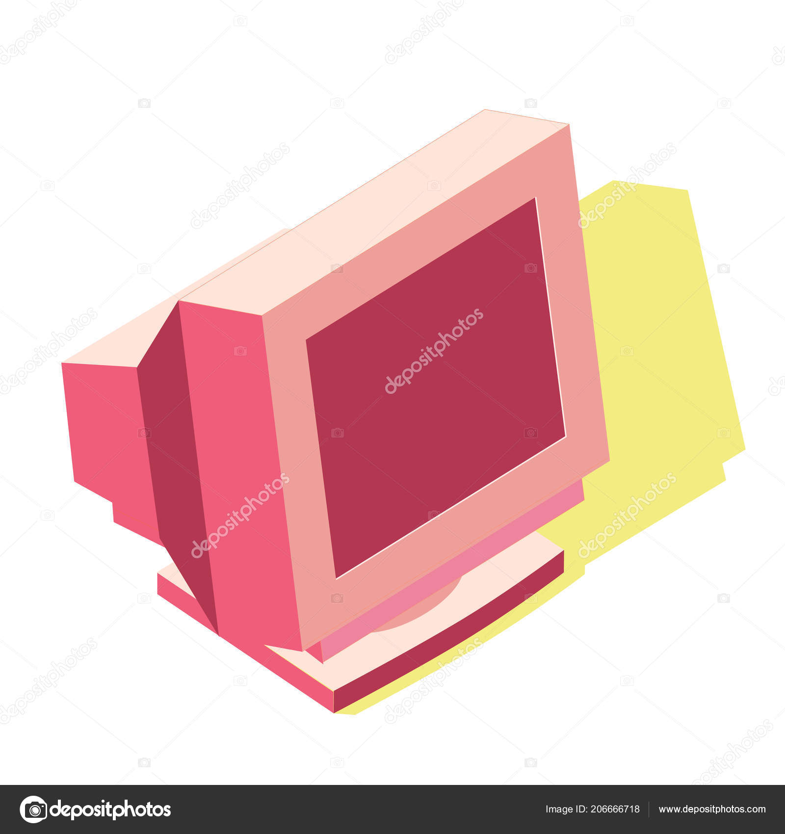 Old Style Crt Computer Desktop Monitor Framed Key Line Stock Old Style Crt Computer Desktop Monitor Framed Key Line Stock Vector