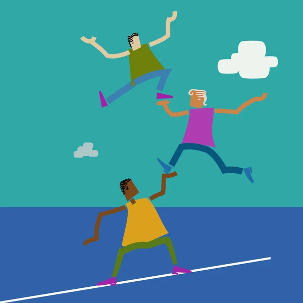 3 erkek bir diğerinden dengeleme. Hareket Dengeleme.