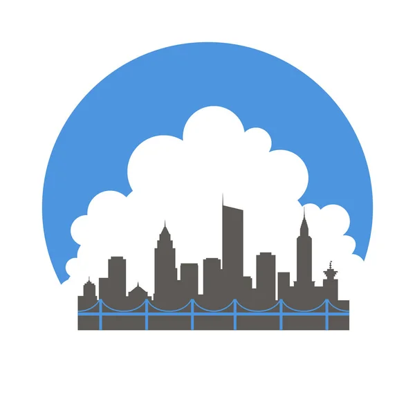 Uma Cidade Frente Uma Grande Nuvem Usando Espaço Positivo Negativo —  Vetores de Stock
