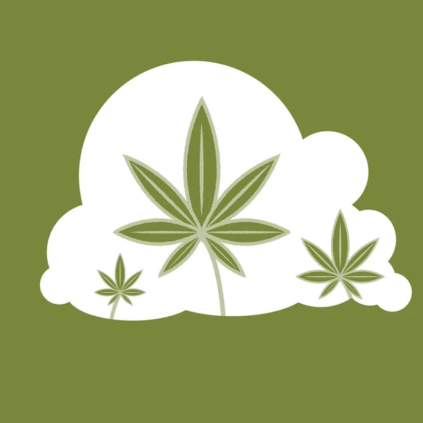 Kreisförmiges Abzeichen Mit Wolke Oder Rauch Mit Marihuana Blättern Aus — Stockvektor