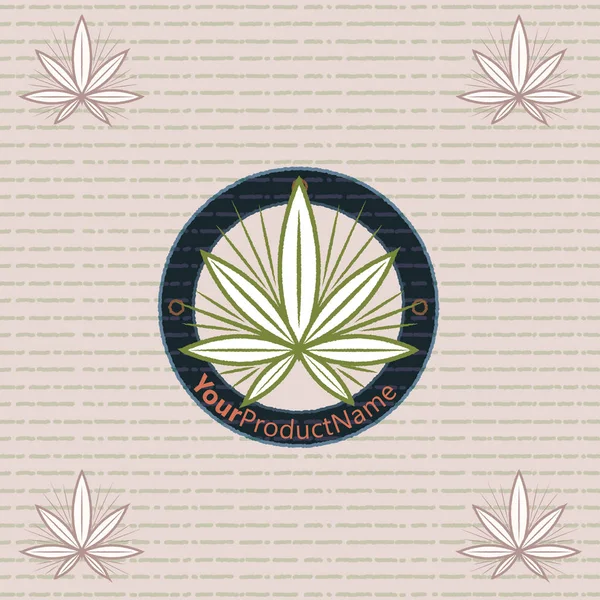 Kreisförmiges Abzeichen Marihuana Blatt Emblem Auf Einem Geriffelten Gebrochenen Strich — Stockvektor