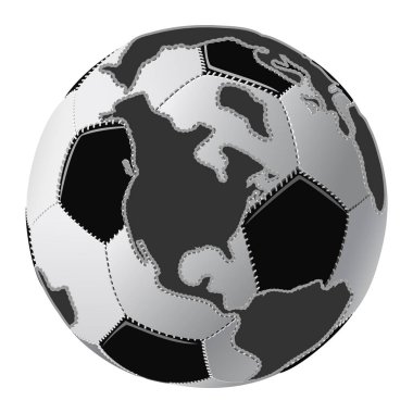 Siyah & beyaz futbol topu küre kıtaları ile