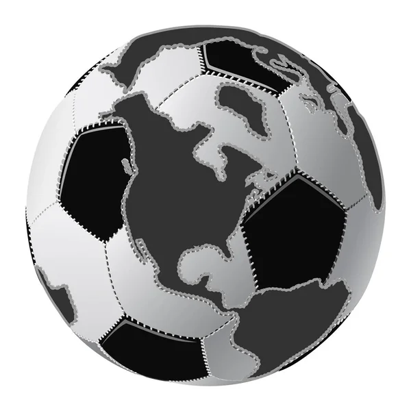 Schwarz Weißer Fußball Globus Mit Kontinenten — Stockvektor