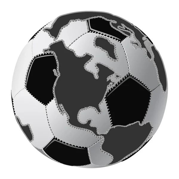 Black White Soccer Ball Globe Continents — Stock Vector