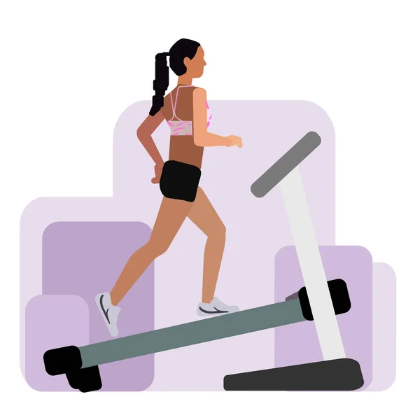 Girl in shorts running teadmill — Stock Vector