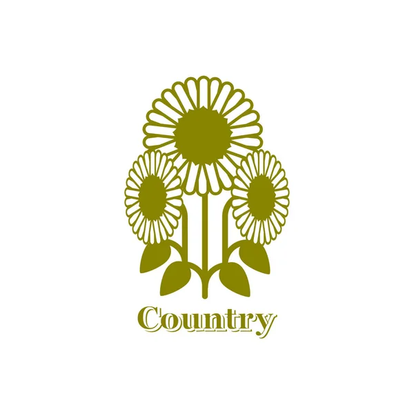 Cabeça de flor geométrica com texto do país —  Vetores de Stock