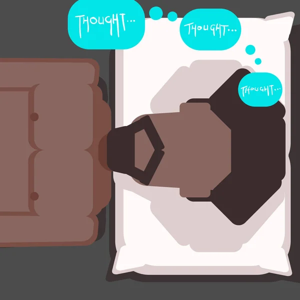 Homme noir couché au lit sur l'oreiller pensée — Image vectorielle