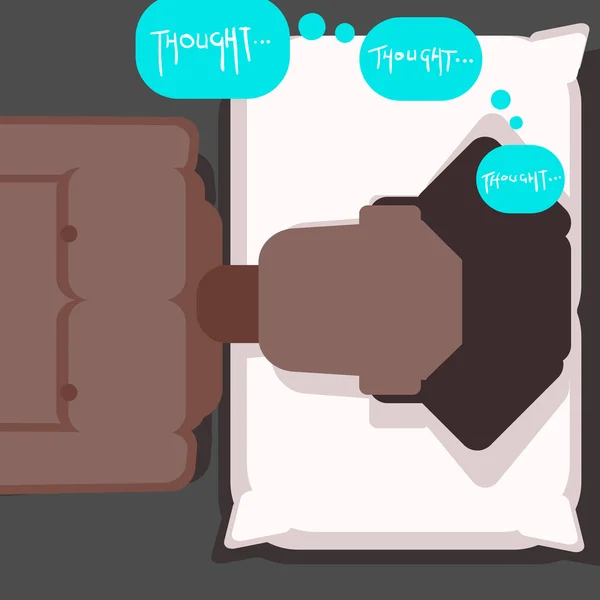 Fekete ember az ágyban fekve a párna gondolkodás — Stock Vector